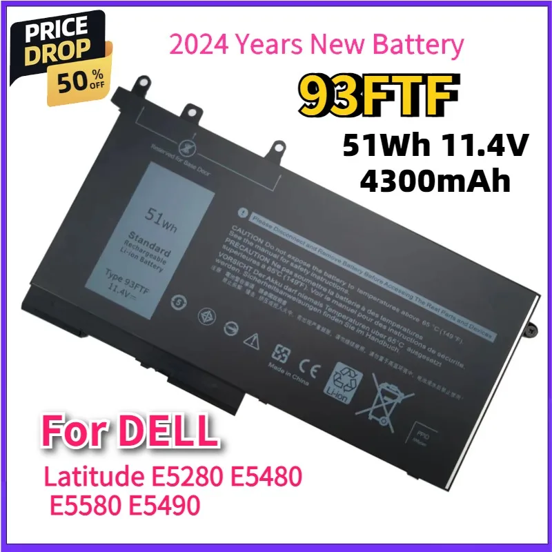 New 93FTF 3DDDG Laptop Battery For DELL Latitude 5280 5480 5580 E5280 E5480 E5580 E5290 E5490 E5590 Series 83XPC 4YFVG