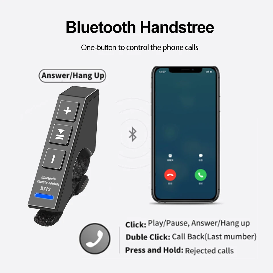 Kebidumei Telecomando per manubrio per casco moto Cuffie Controller multimediale impermeabile Lettore musicale per iPhone Android  34