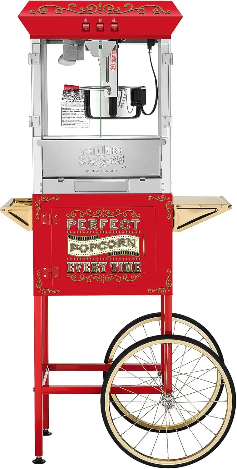 Popper Popcorn Machine with Cart and Stainless-Steel Kettle