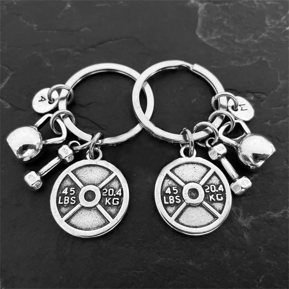 

10pair Couple Keychain GYM Buddies & Weight Plate 45lbs+45lbs Initial.BFF Gift Fitness Crossfit Best Friends Gift Gym Buddies