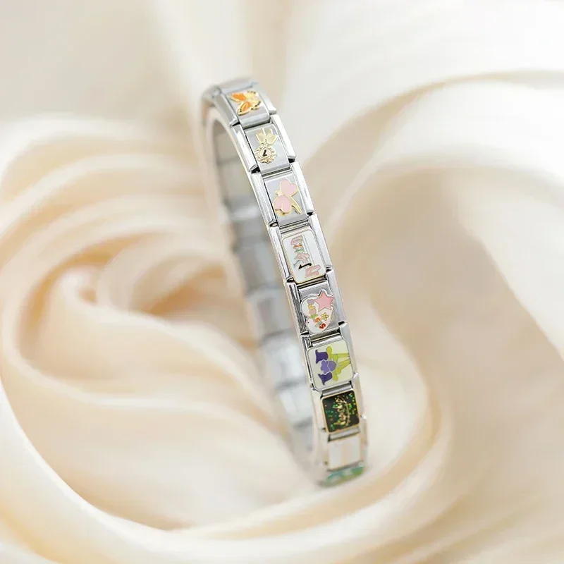 Stainless Steel Bracelet Fashions Colors Glaze Flower Nana Aircraft Charm Links Fit 9mm Bracelet Stainless Steel Making DIY Jewelry DJ813