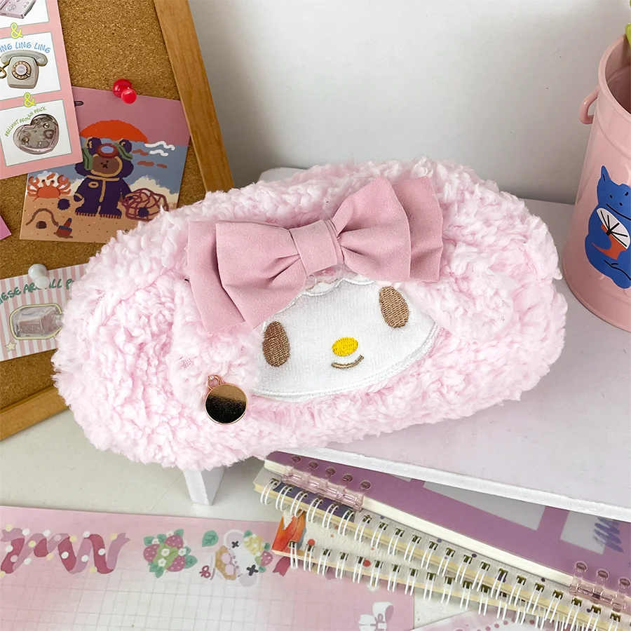 Cute bunny pencil storage bag cartoon pink school supplies pencil case large capacity stationery bag girl storage ornament