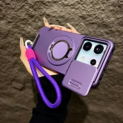 Advanced Shockproof Armor Case with Lanyard and Slide Camera Cover for Xiaomi 14T (Purple)