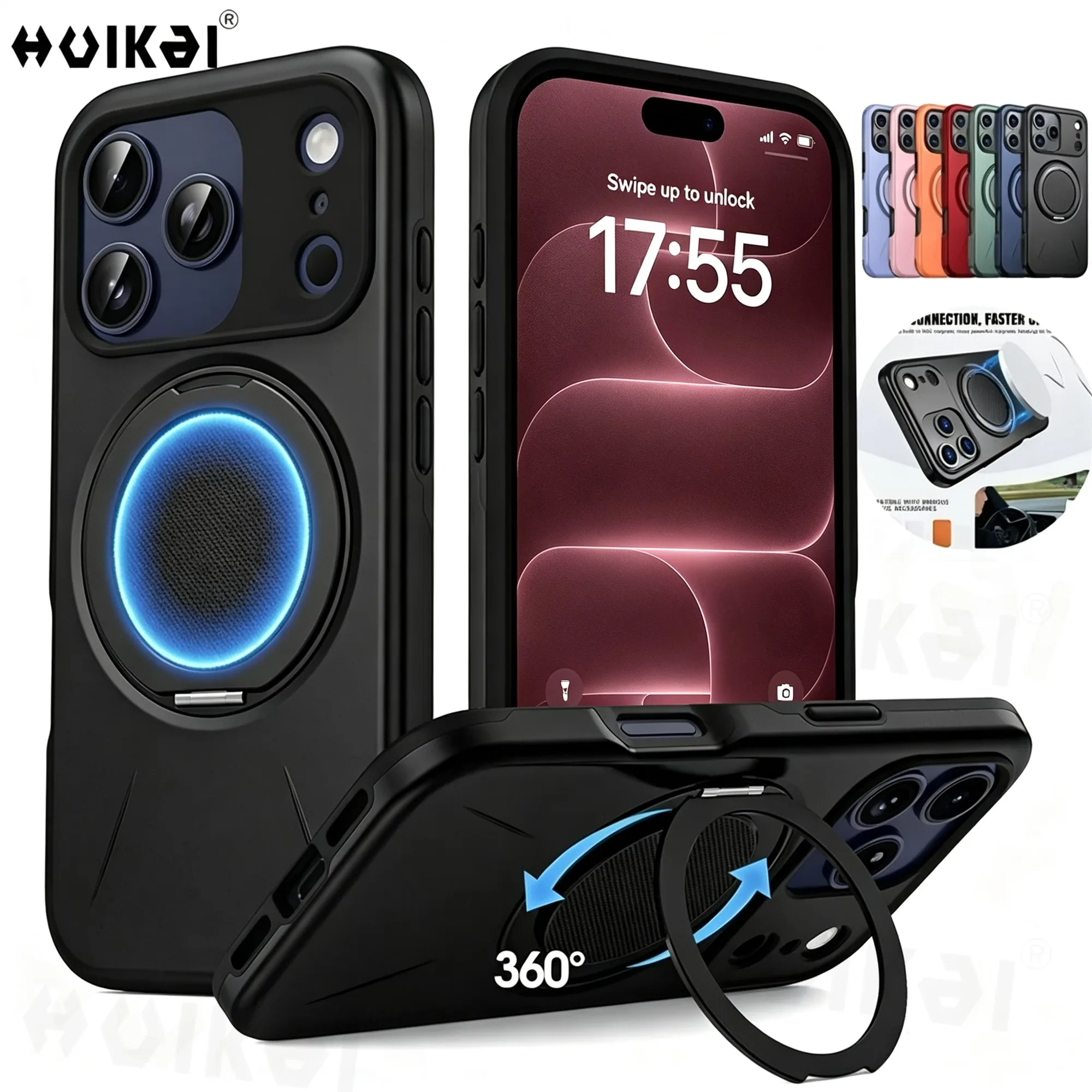 Magnetic Dual Layer Ring Holder Kickstand Case - Shockproof Protective Cover