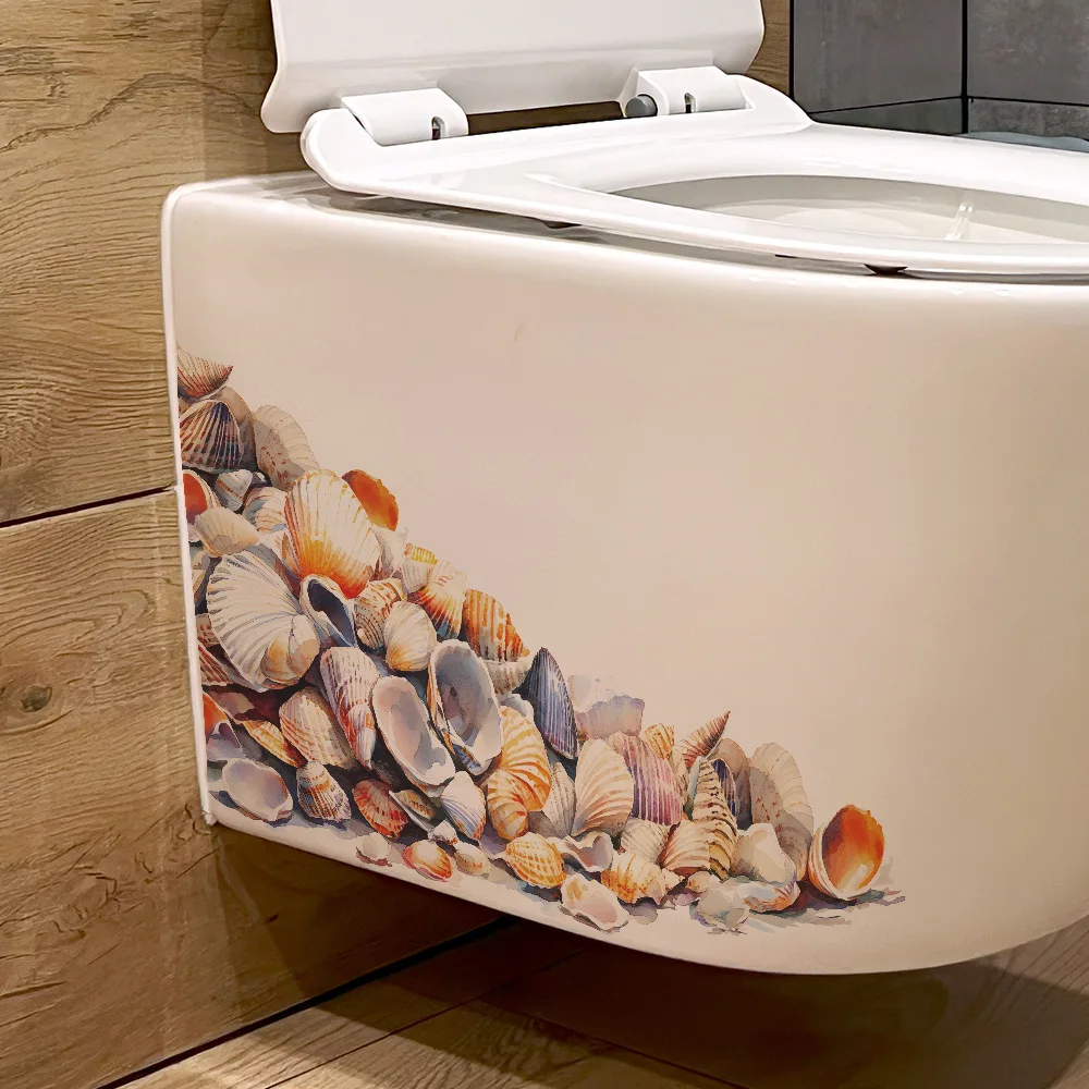 Cartoon Creative Watercolor Shell Bathroom Toilet Toilet Sticker Decorative Wall Sticker