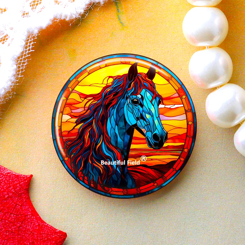 DIY Round Glass Cabochon Photo Set – Horse Design, Multiple Sizes