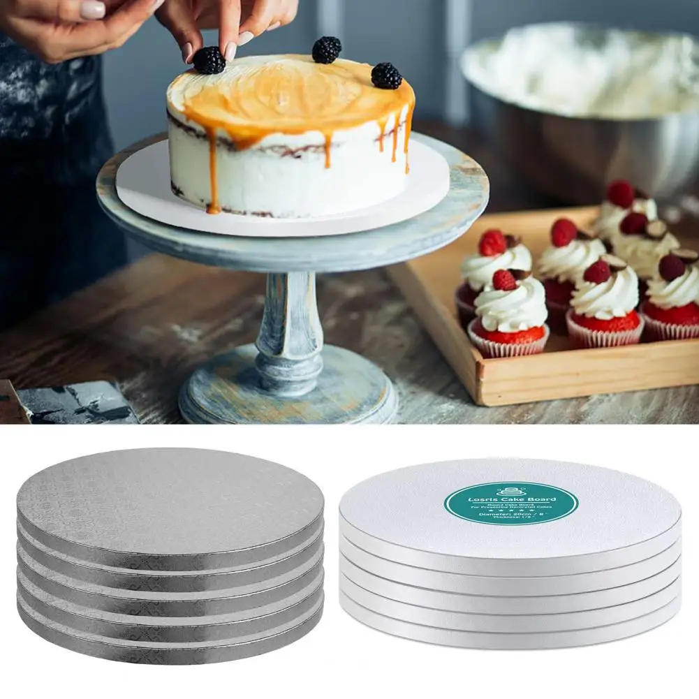 5Pcs/Set 8/10/12-Inch Cake Board Set Corrugated Paper Round Cakeboard Base Dessert Tray Holder Plate Cake Tools Baking Supplies