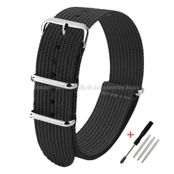 Ribbed Nylon Military Sport Watch Strap - Universal Wrist Band - 22mm (Black)