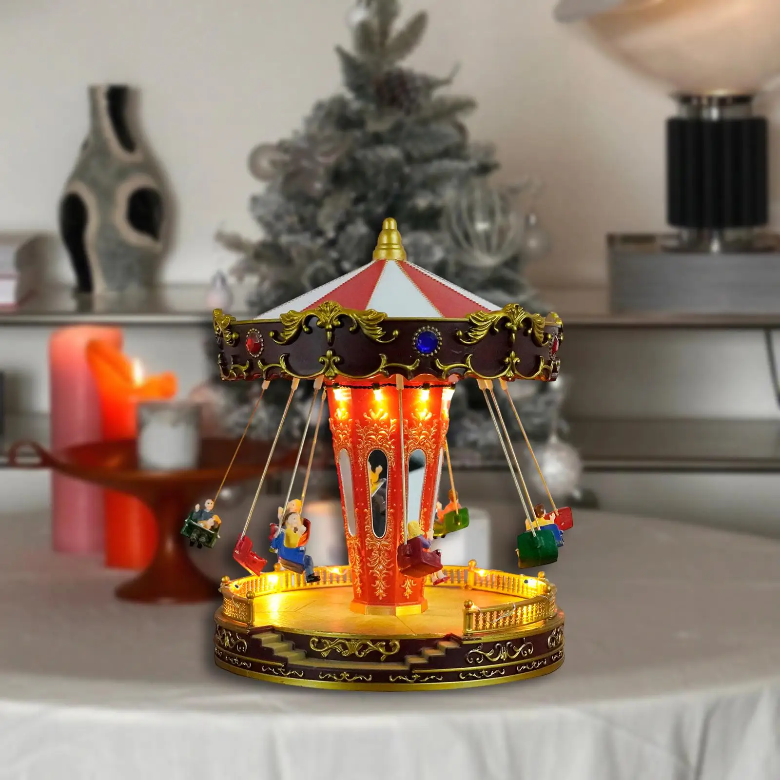LED Christmas Carousel Decoration Music Box Animated Musical Carousel for Birthday Anniversary Valentine's Day Christmas Kids