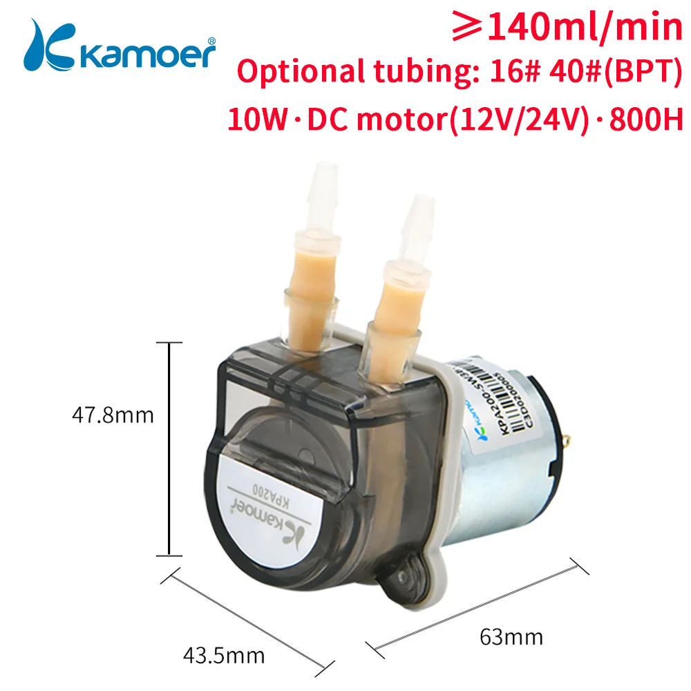 

Kamoer 220ml/min KPA200 Low Flow Peristaltic Pump 12V 24V Gear Pump DC Motor Self-priming Pump BPT Tubing Dosing Pump