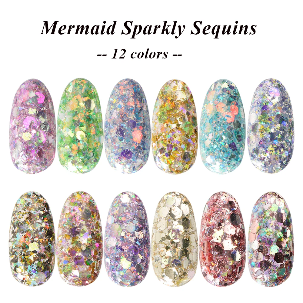 3D Mermaid Sequins Nail Glitter Flakes Mixed Mirror Hexagon Spangles Slices Paillette Nail Art Decorations 1 Boxes nail flakes,nail glitter,nail decoration,nail decorations