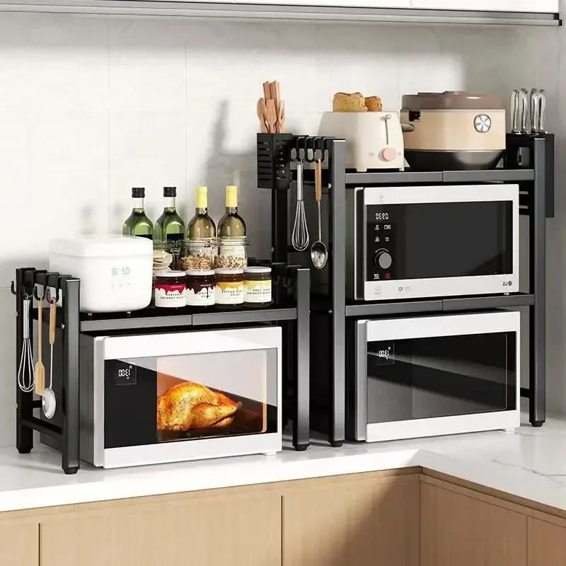 Scalable Microwave Oven Shelf Kitchen Countertop Oven Rack Detachable Seasoning Storage Rack Metal Holder Storage Furniture