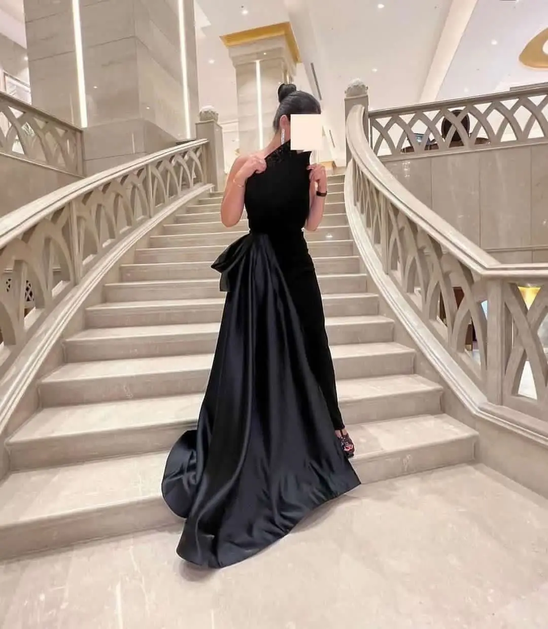 

Merida Black Strapless Beaded Elegant Evening Dresses Satin Mermaid Sleeveless Arabia Formal Occasion Graduation Dresses