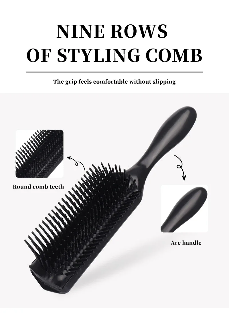 Anti-static Exfoliating Massage Curling Brush Detachable Nine Row Plastic Comb 1pc For Real Hair Wigs