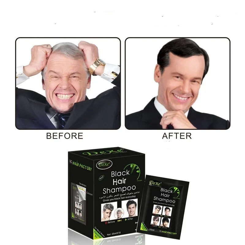 Hair Shampoo Hair Color Restorer 10pcs Black dexe Hair Shampoo Color Only 5 Minutes White Become Black Fast Hair Dye 25ml For Men & Women hair care