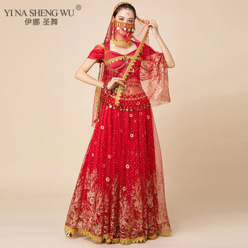 Indian Sari Scarf Fashion Indian Dance Costumes Belly Dance Bollywood Long Skirt Exotic Performance Costumes Suit Female Cosplay Costume