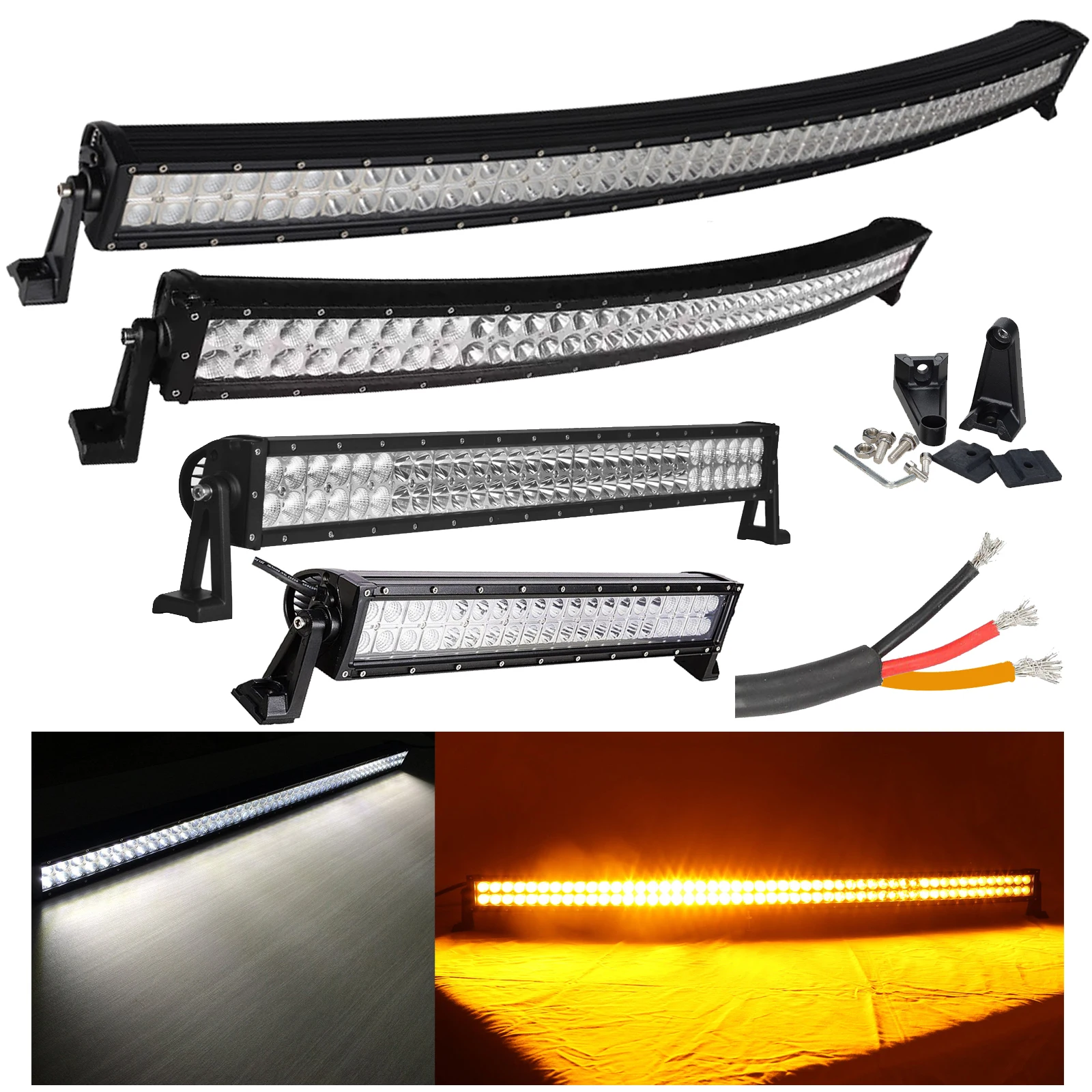 

Amber White LED Light Bar 22 32 42 50 52 inch 600W Spot Flood Combo Dual Colors Off Road Work Driving for ATV Truck 4X4 SUV Boat