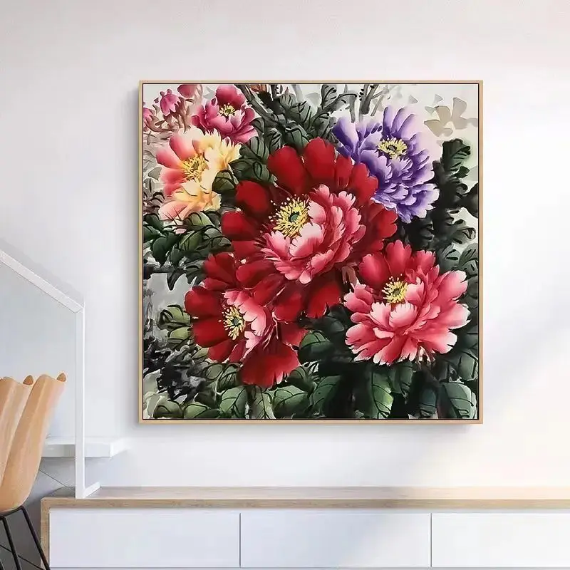 Handmade cross stitch completes wall flower home decoration. Pre paid deposit link for shipments within 2-5 months