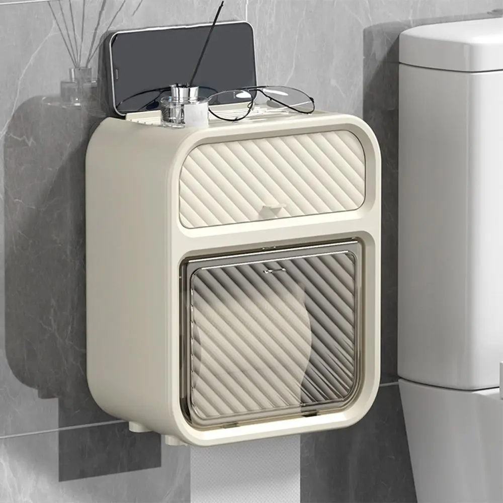 

Waterproof Toilet Paper Holder Wall Mounted No Punching Tissue Box Shelf Plastic Double Layer Storage Rack Bathroom Accessories