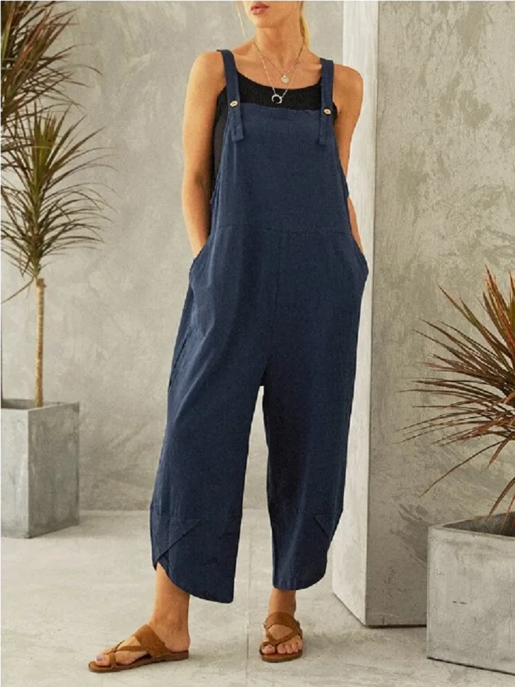 Cotton Linen Wide Leg Overalls for Women