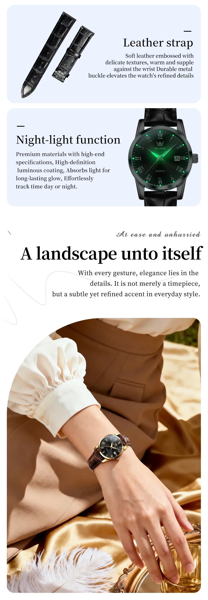 OLEVS 5892 Neue Quarz-Damenuhren Mode Lederarmband Römische Skala Wasserdicht Automatisches Datum Leuchtend Elegante Damen-Armbanduhr – Detail 5