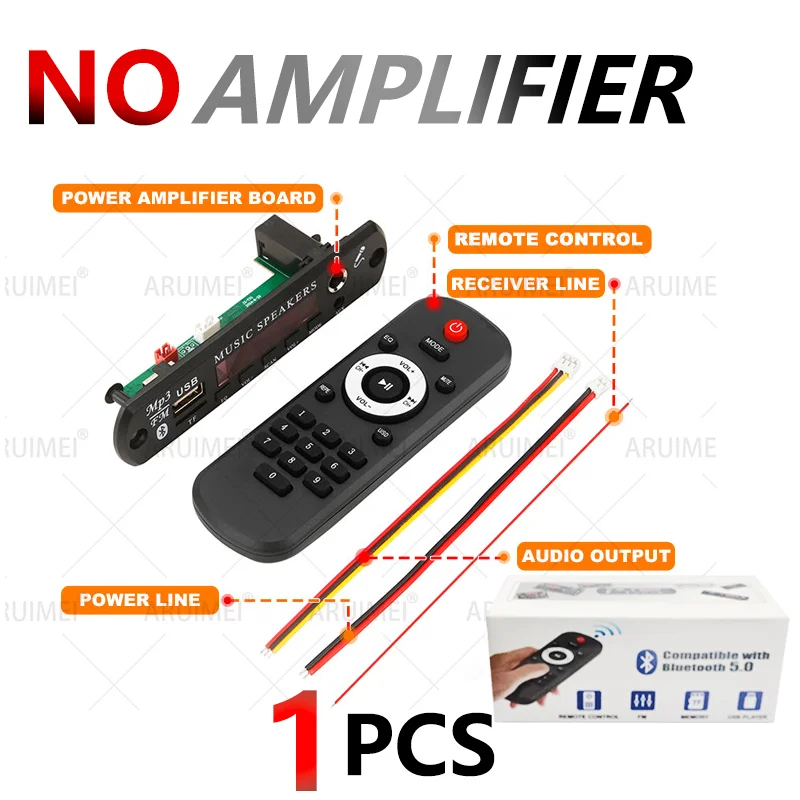 לוח פענוח נגן MP3 חופשי ידיים 5V 12V מגבר Bluetooth5.0 לרכב מודול רדיו FM תומך ב-FM TF USB מקליטי AUX