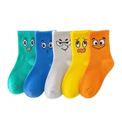 Kids Funny Face Emoticon Pattern Comfortable Breathable Socks Pack - 5 Pairs - XL 9 - 12Y 20 - 22cm (Funny Face)