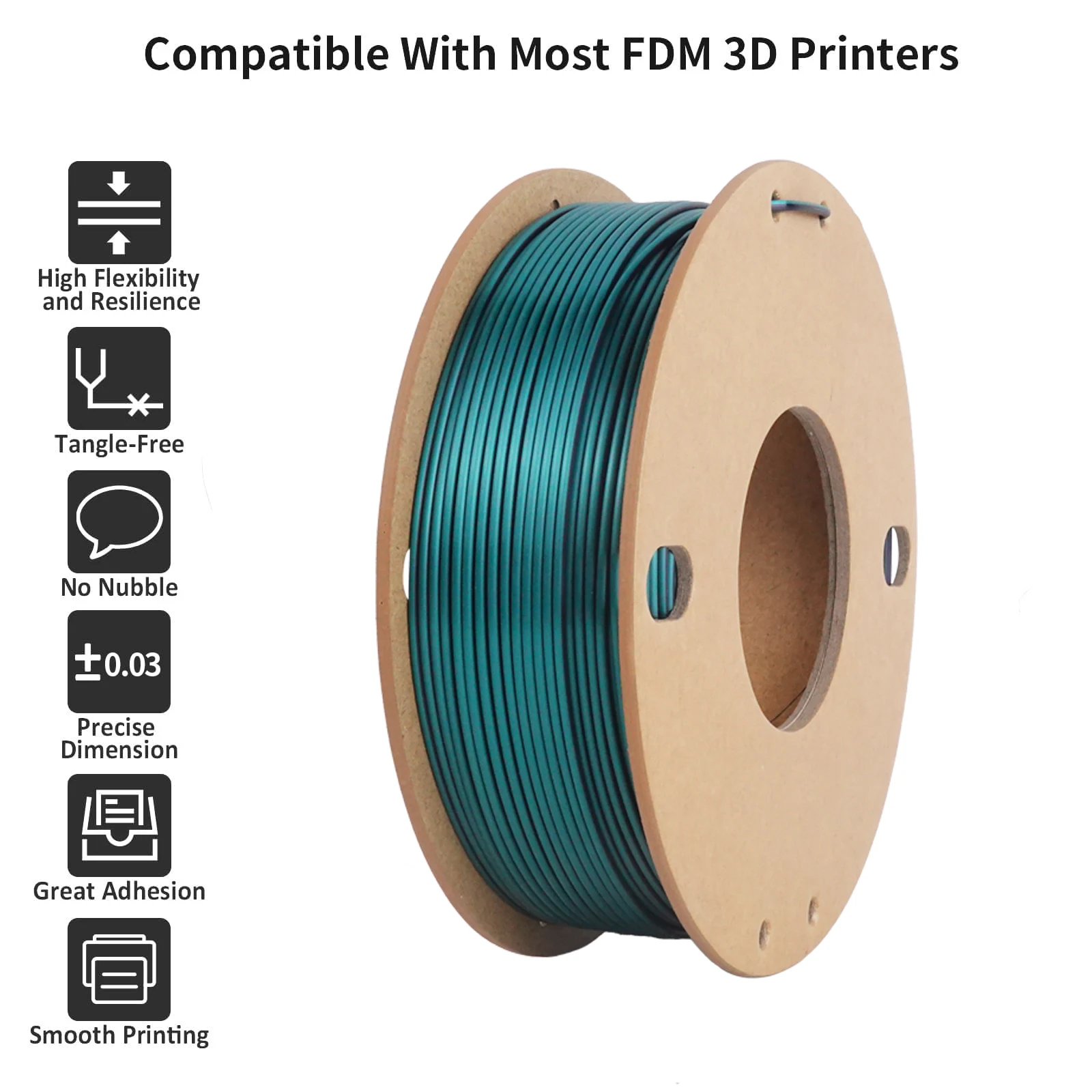 PLA 필라멘트 1.75mm, 실크 PLA 3D 프린터 필라멘트 듀얼 컬러 필라멘트 블랙 그린 PLA 필라멘트 2 in 1 공압출, 3D 프린팅 필라멘트