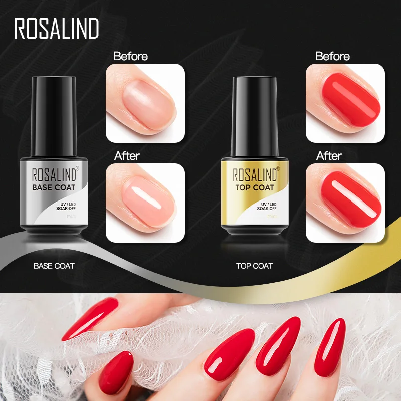 ROSALIND 7ml 2Pieces Top And Base Coat Gel Polish UV Soak Off Semi Permanent Nail Art Manicure Gel Varnishes Top Base Coat Mew