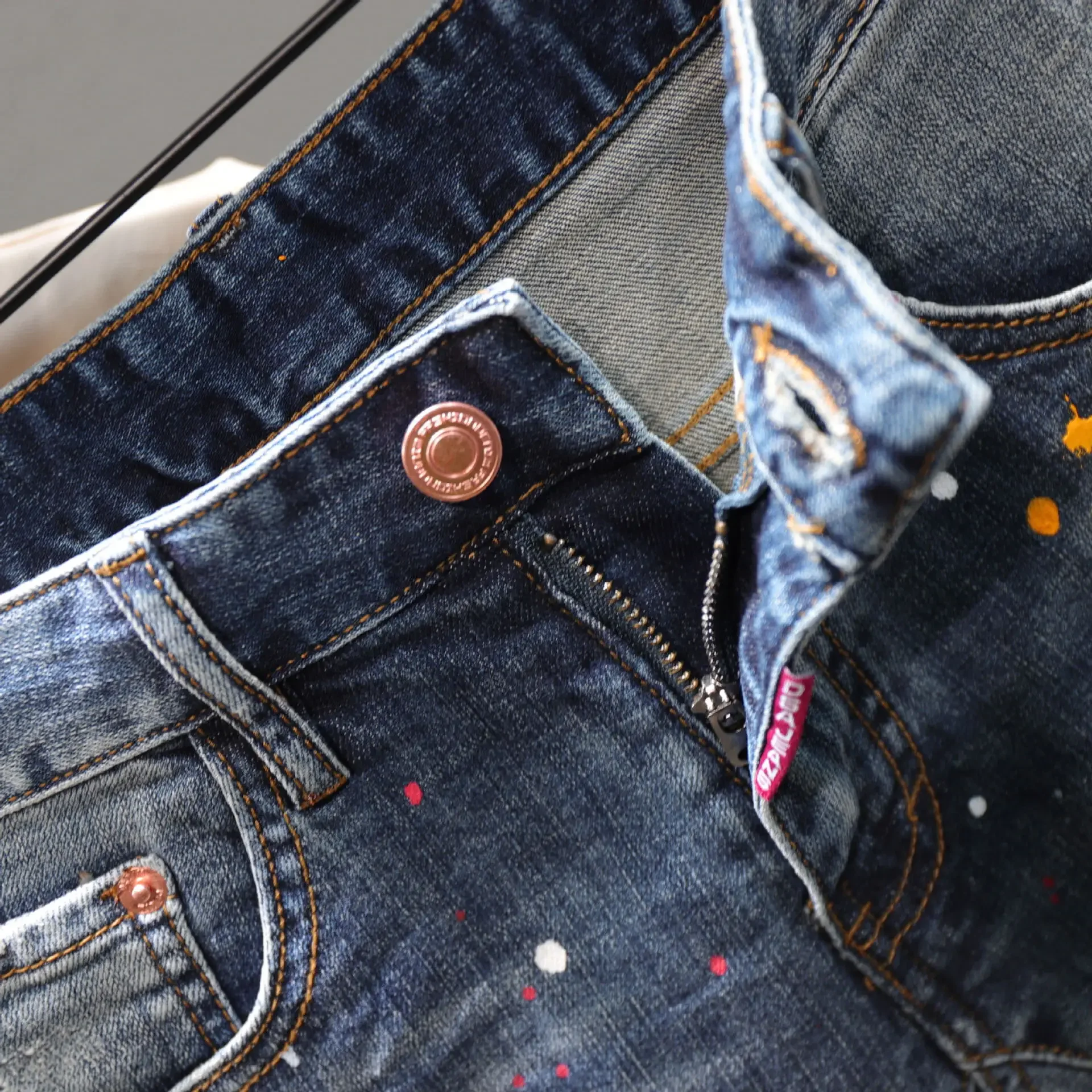 Men Fashion Denim Shorts Jeans New Summer Male Blue Ripped Jeans Shorts High Quality Man Paint Splash Technology Denim