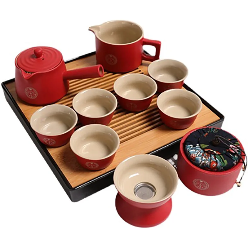 Ceramic Teapot with Infuser, Porcelain Tea Pot, Teaware for Loose Leaf Tea, Chinese Red, Wedding Gift, Party Family, Newlywed