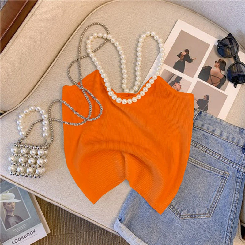 

Женские сексуальные трикотажные топы, Летний жилет во французском стиле на бретелях, женский белый, черный топ на бретелях-спагетти