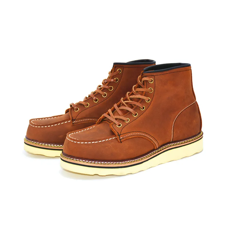 Goodyear-Welted Vintage Genuine Leather Ankle Motorcycle Boots Wings Square top Men Casual Dress Work Boots Shoes men punk mens leather boots motorcycle leather boots