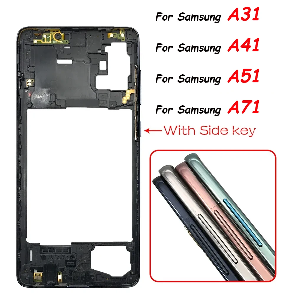 

NEW For Samsung A21s A31 A41 A51 A71 Housing Middle Frame Bezel Middle Plate Cover With Volume Power Button Side Key Repair Part