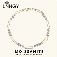 Lnngy Certified Round 3MM Moissanite Bracelet For Women 925 Sterling Silver Adjustable Chain Bracelets Fashion Hand Jewelry Gift
