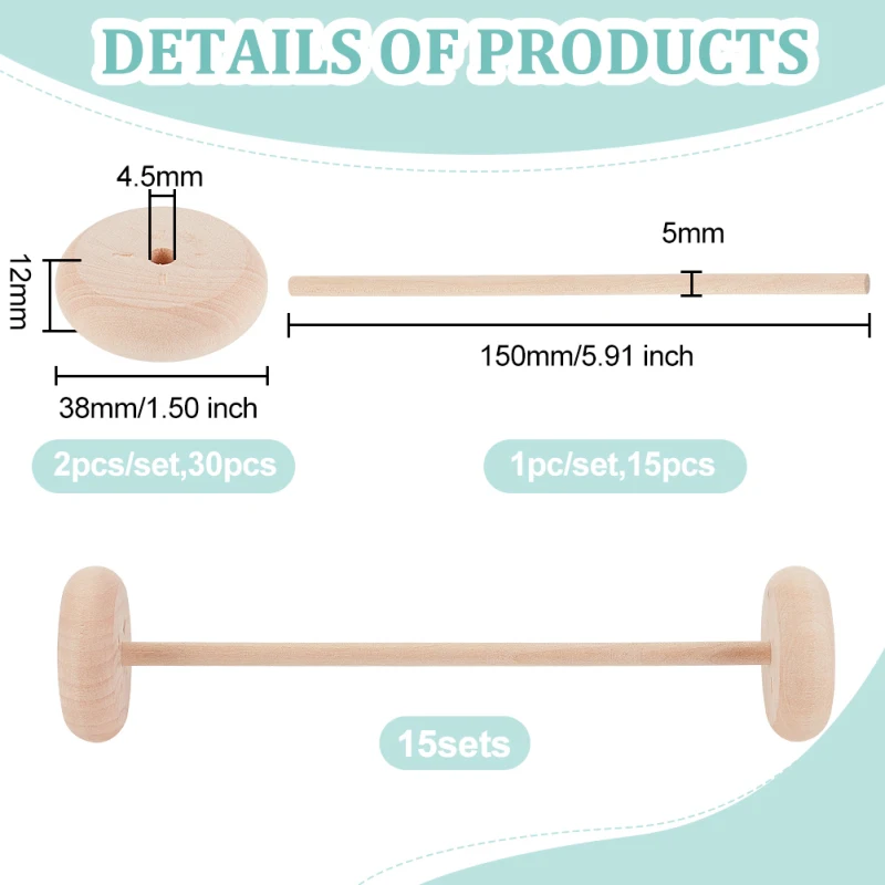 DELORIGIN 36 Ruote In Legno Da 2,5 Cm Con Assi - Foro 4 Mm, Non Finite, Ideali Per Modellismo Fai Da Te - 3
