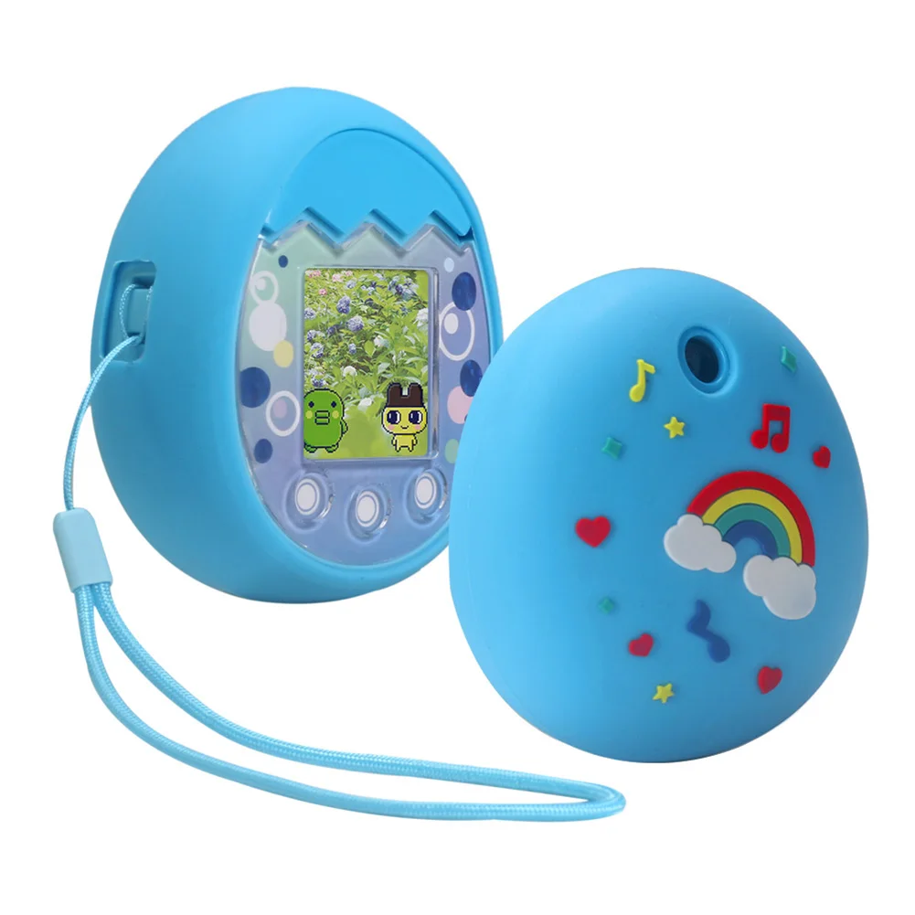 Silicone Cover Case for Tamagotchi Pix Electronic Pet Machine Protector Waterproof Anti-fall Cartoon Rainbow Pattern (Only Case) 