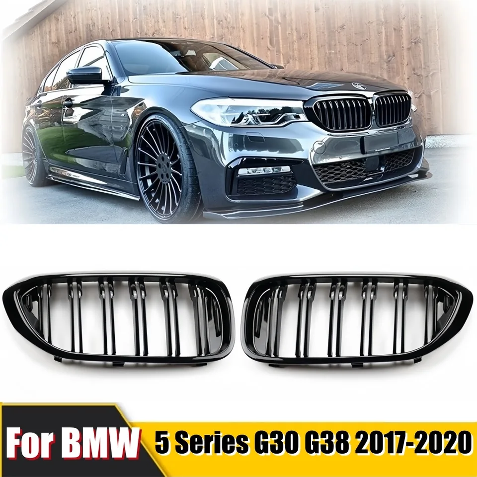 フロントグリルカバー BMW 5シリーズ G30/G31 2017年〜2020年 ブラック Aタイプ ABS製 シングルバー AP-FG336-A 入数：1セット(2個) フロントグリルカバー 用5シリーズ用 M5用 G30用 G31 520i 530i 540i