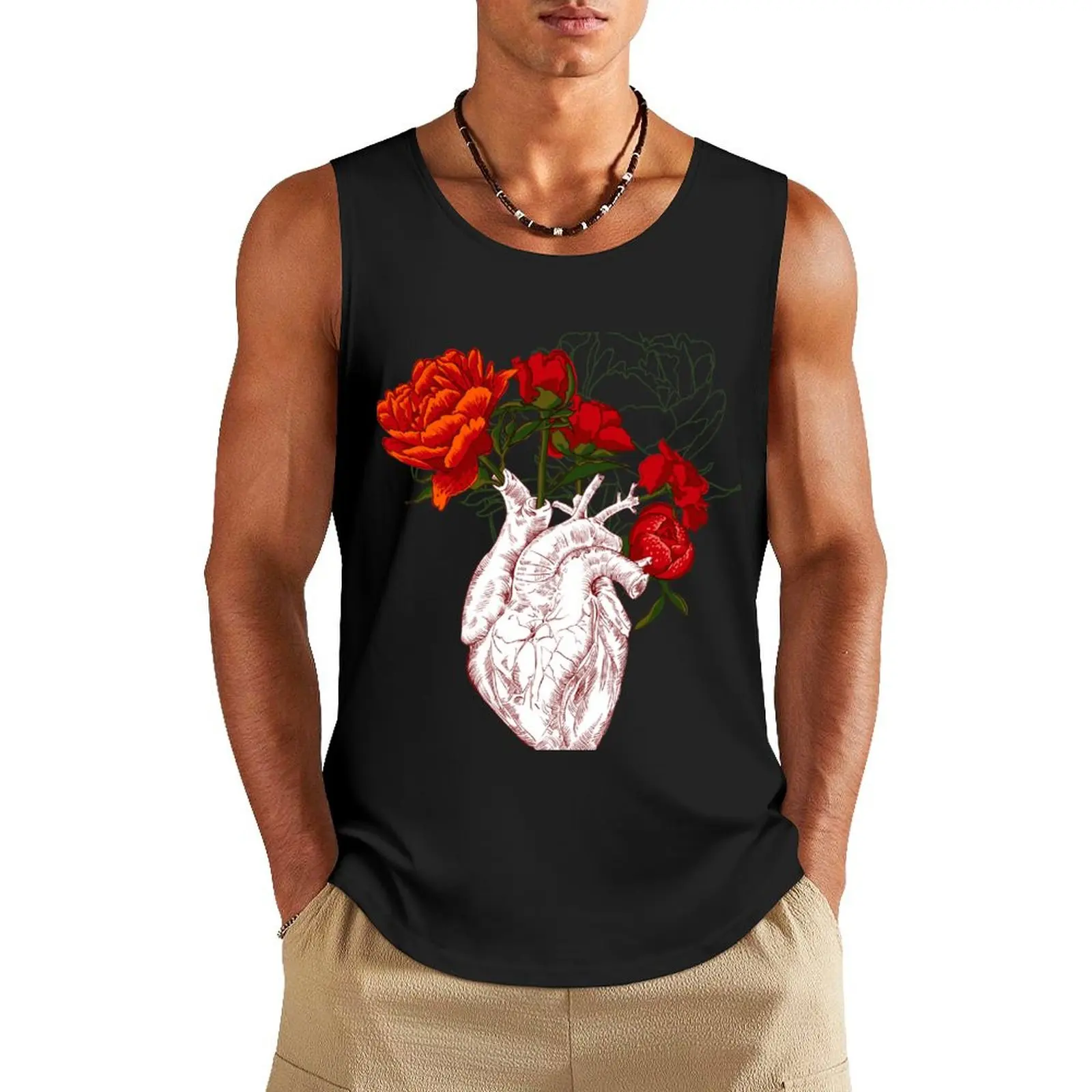drawing Human heart with flowers Tank Top sleeveless gym t-shirts