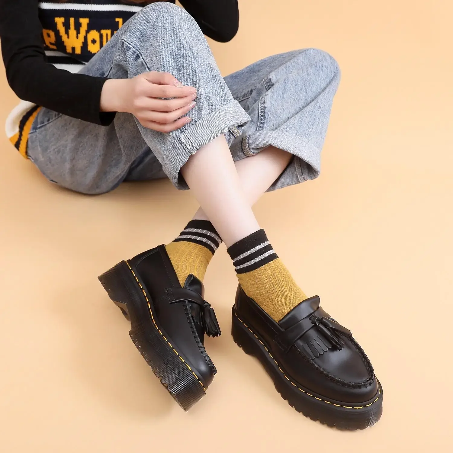 AiPingDing Fringed Loafers Women's Genuine Leather Low Top Mini Shoes British Style Fashion Casual Shoes For Women Students 2