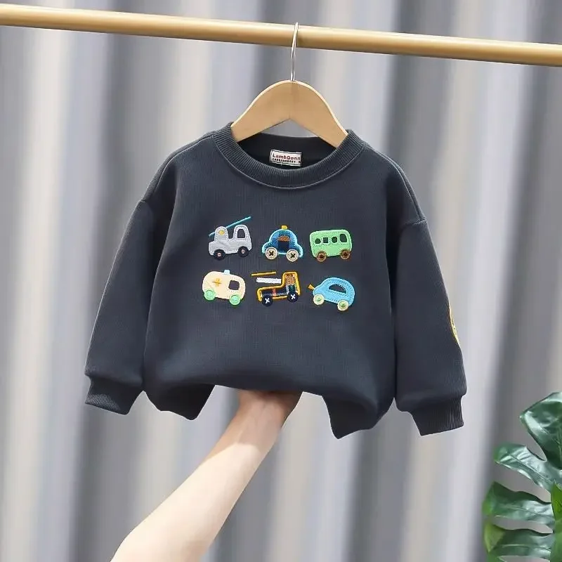 

Boys' Spring Round Neck Sweatershirts Children's Winter Brushed Long-Sleeved Tops Baby Casual Thickened Autumn Hoodie