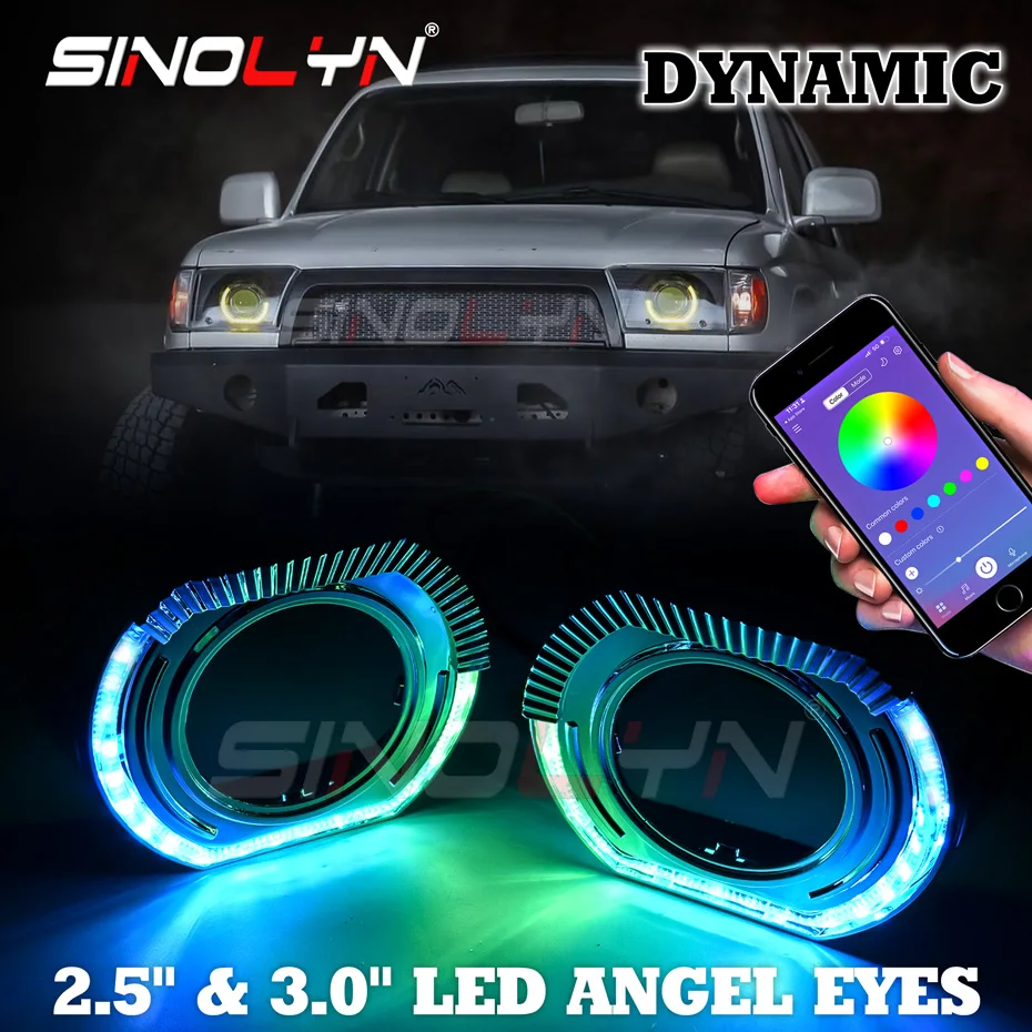 BOOMBOOST 4 Stks 131mm RGB LED Angel Eyes Koplamp Xenon Multi-Color halo ring licht