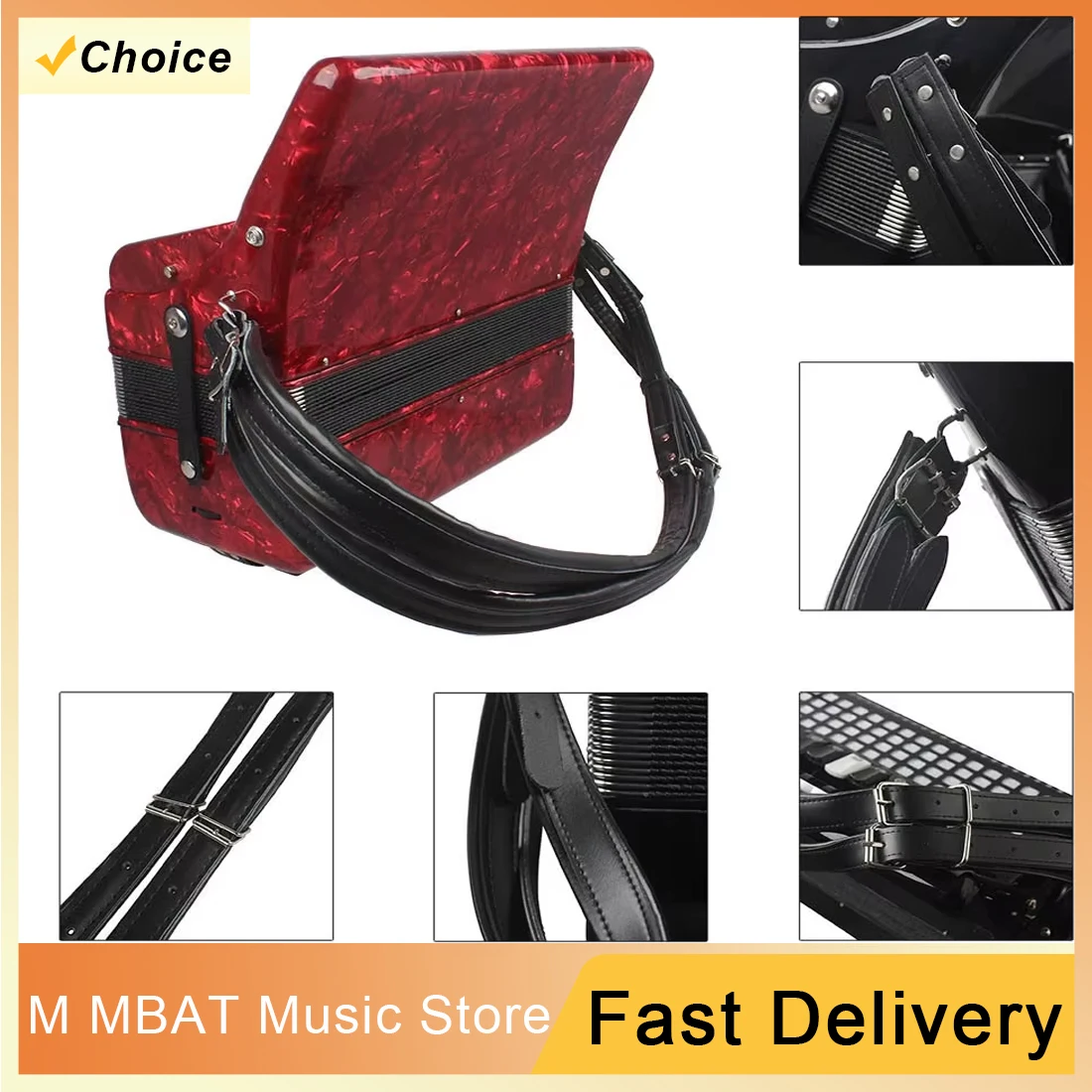 M MBAT One Pair Adjustable Synthetic Leather Accordion Shoulder Straps for 16-120 Bass Accordions