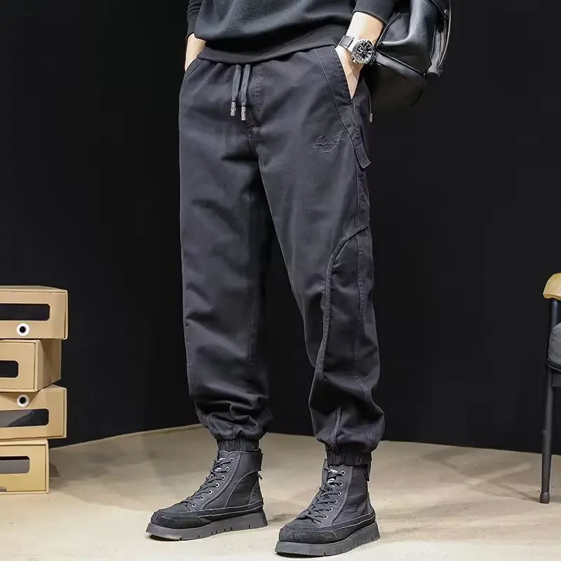 Spring Trend Handsome Men Gothic Clothes Workwear Cowboy Loose Nine Points Bound Feet Harun Korean Solid Color Casual Trousers