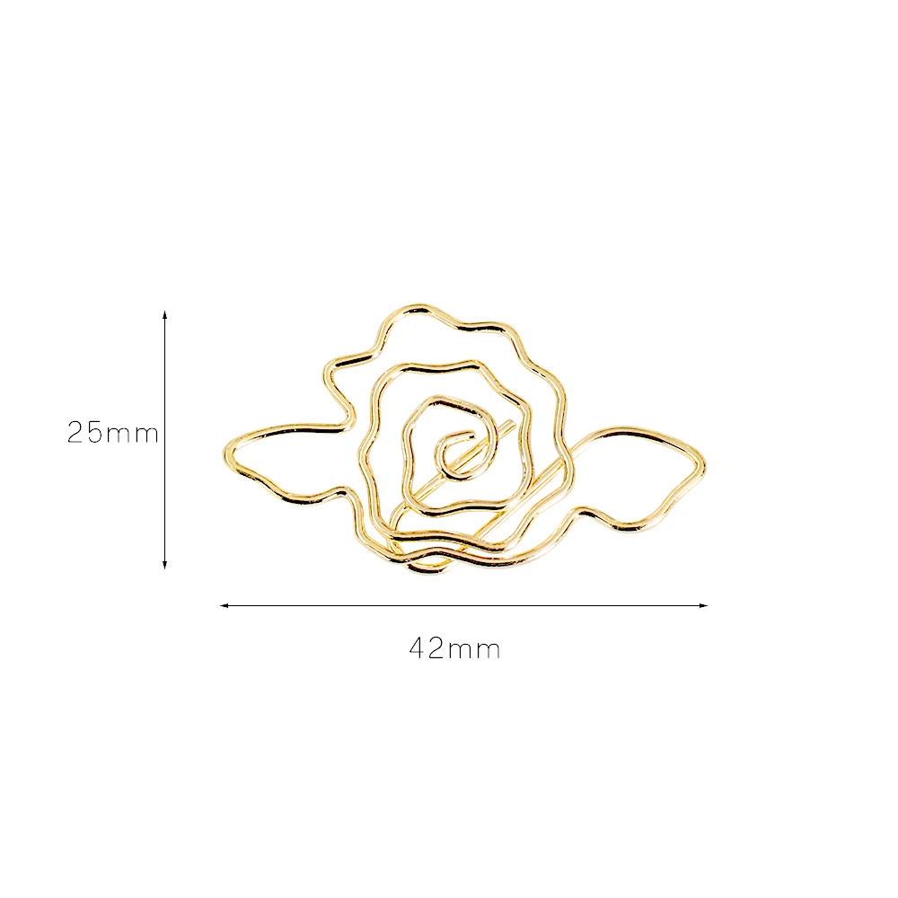 10pcs Gold Rose Flower Paper Clip Metal Diy Flower Planner Stationery Supplies Bookmark Gift Shaped Paper Clips paper clips,mini bookmark