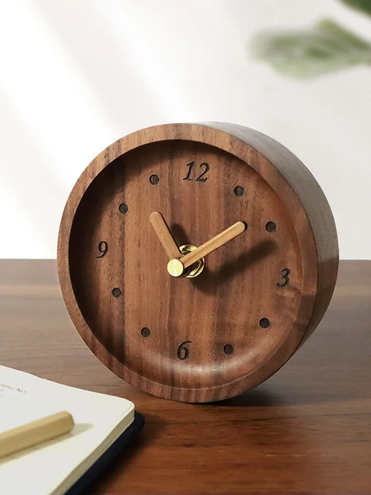 

Mini Solid Wood Desktop Clock Cartoon Elephant Household Art Ornaments Gifts Wooden Mute Round Needle Clocks Timepiece