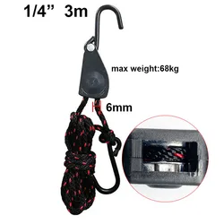 Adjustable Tent Rope Fastener and Pulley System for Camping and Outdoor Use (6mm 3m S hook)