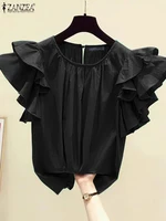 ZANZEA Women Summer Blouse Korean Fashion Ruffle Sleeveless Tank Tops 2024 Summer Casual Pleated Tunic Chic Loose Ruffle Blusas - Image 3