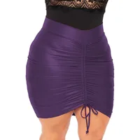 Plus Size Sexy Mini Skirts Fashion High Waist Faux Leather Drawstring Skirt Office Lady Bodycon PU Pencil Skirts Casual Vestidos - Image 6