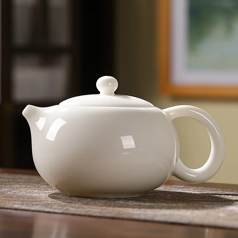 Teapot Suet Jade Porcelain Large Capacity Xishi Pot One Person Household Ceramic Tea Chinese Handmade Single Pot